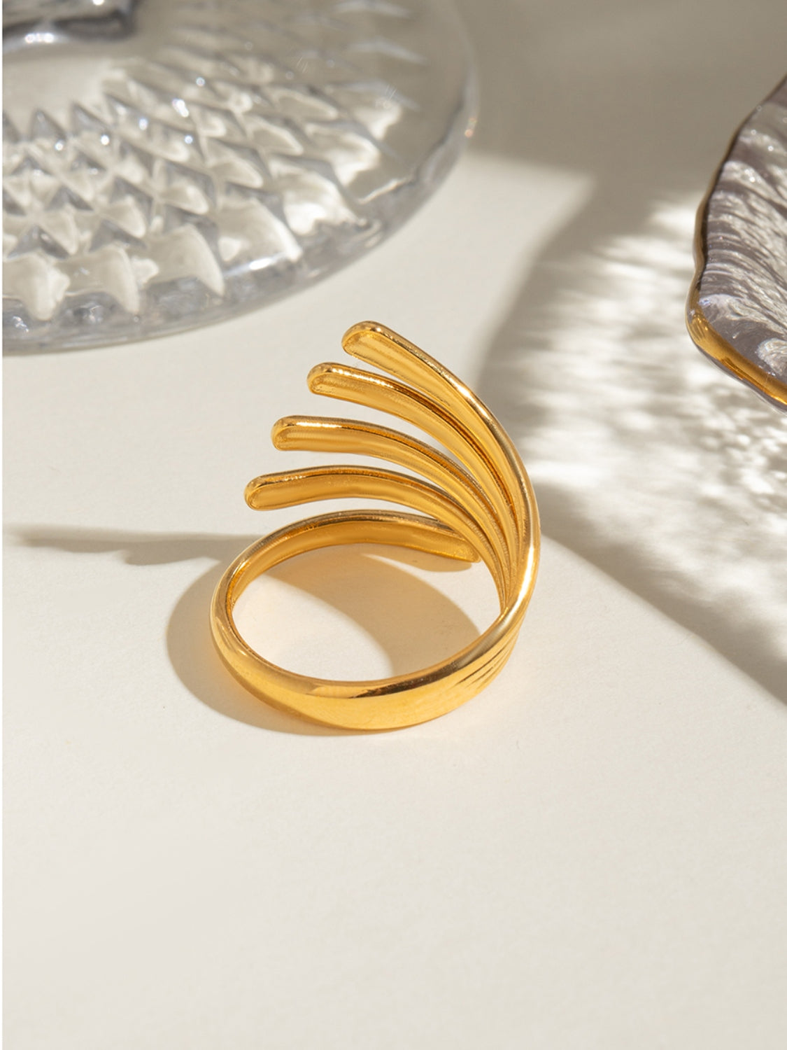 18K Gold-Plated Stainless Steel Irregular Lines Open Ring