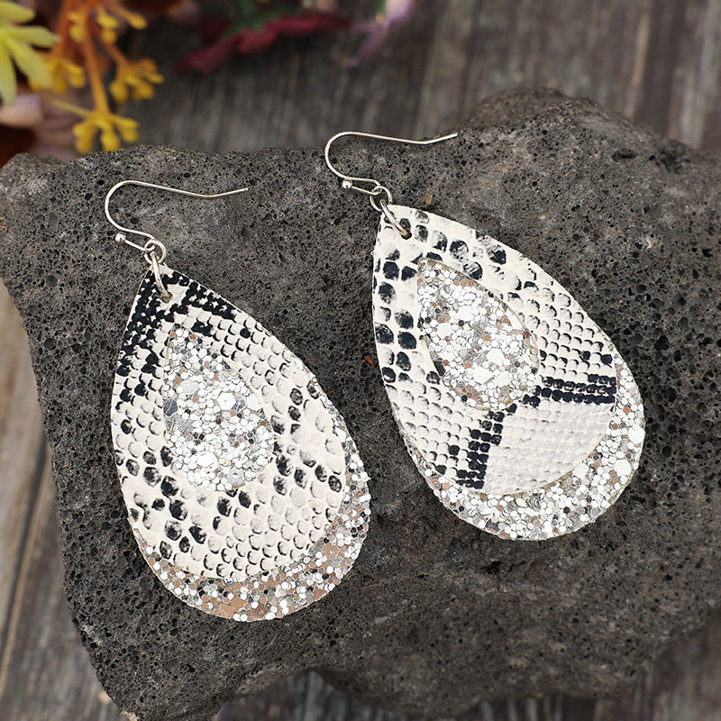 PU Leather Sequin Teardrop Earrings