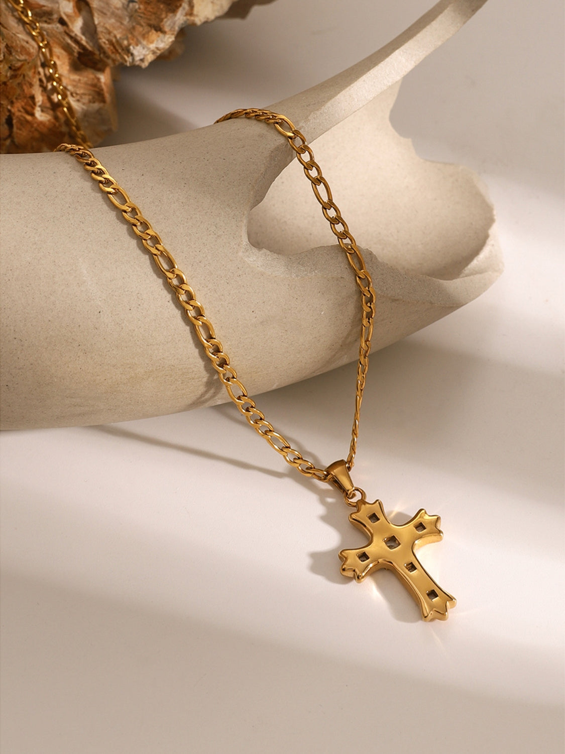 Stainless Steel Zircon Cross Pendant Necklace