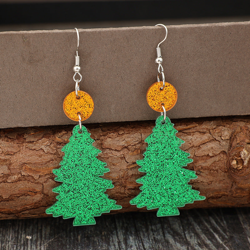 Glitter Acrylic Tree Shape Earrings